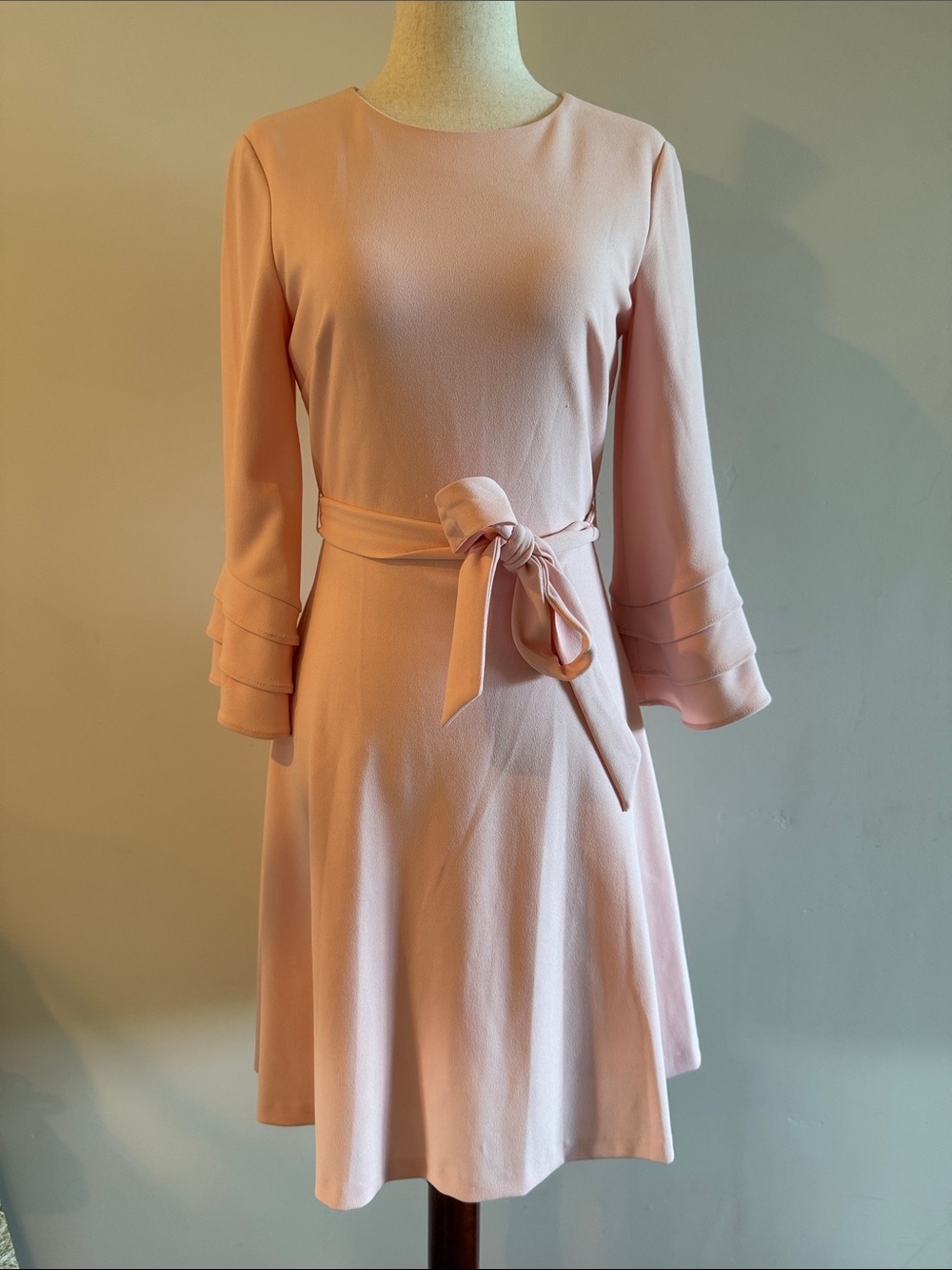 DKNY Blush Pink Tie-Waist Long Sleeve Dress